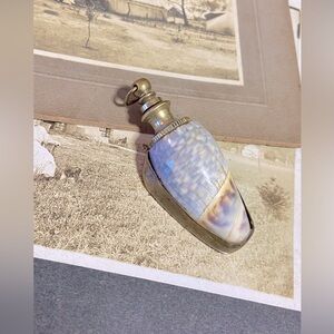 Vintage Brass & Shell Perfume Scent Bottle Pendant